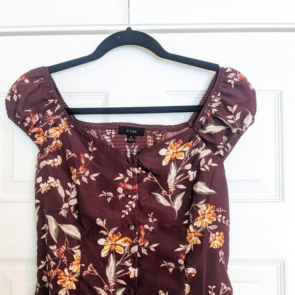 Mine | Women's Floral Off The Shoulder Cap Sleeve Blouse with Button Detail - Picture 3 of 4